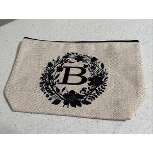 Beige Canvas Full Zip All Purpose Pouch Bag (Letter B)
